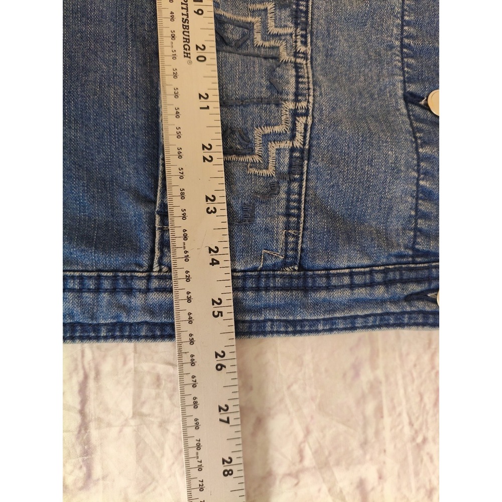 CJ Banks Blue Denim Aztec Southwestern Jean Vest Size 3X Festival Boho Embroider - Picture 5 of 9